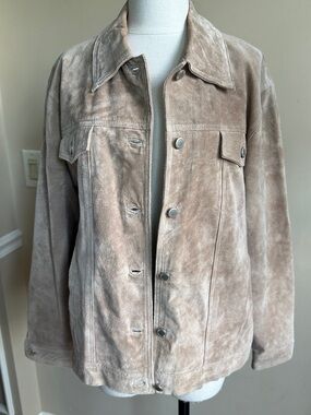 Misty Harbor Women's Tan Suede Leather Trucker‎ Jacket – Size Medium